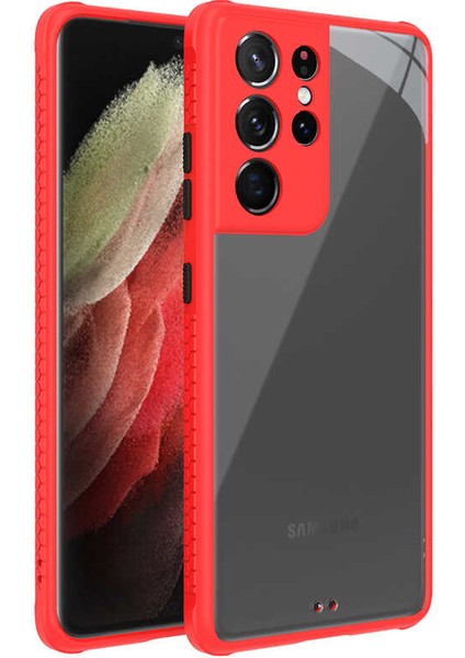 Samsung Galaxy S21 Ultra Kılıf Kenar Renkli Sararmaz Şeffaf Kapak