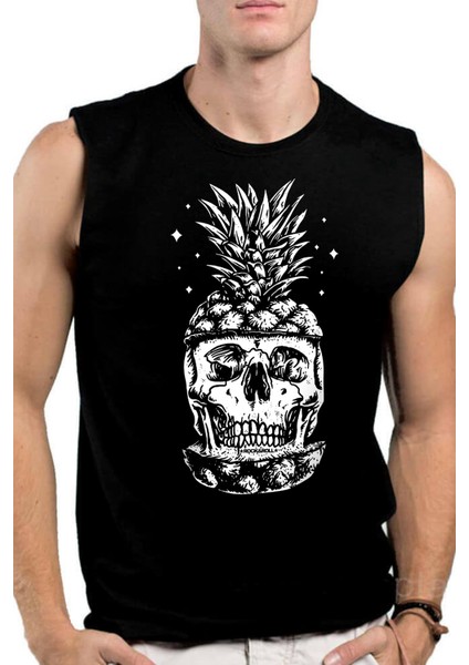 Ananas Kafa Siyah Kesik Kol | Kolsuz Erkek T-Shirt | Atlet