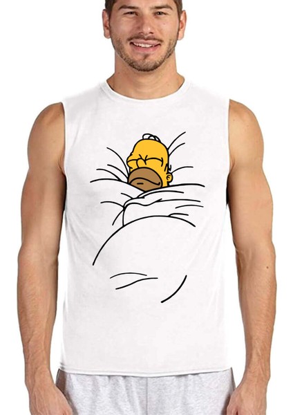 Uykucu Baba Beyaz Kesik Kol | Kolsuz Erkek T-Shirt | Atlet