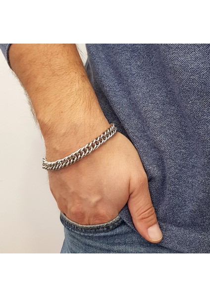 10 mm Gri Çelik Erkek Bileklik