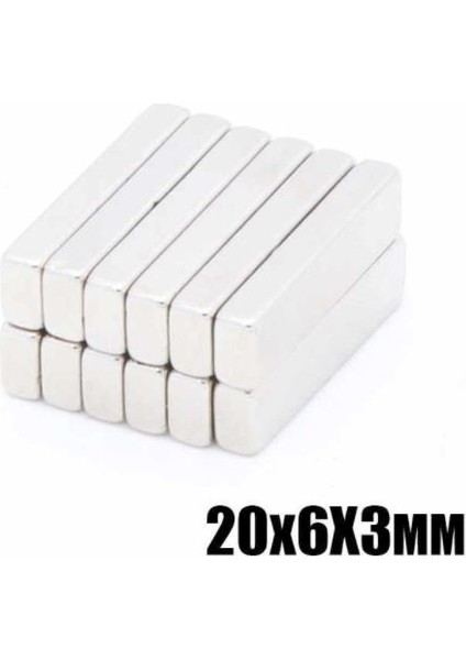 Dikdörtgen Neodyum Mıknatıs 20 x 6 x 3 mm - 50 adet