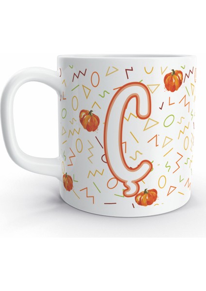 Ç Harfi Balkabağı Tasarım Renkli Harfli Kupa Bardak