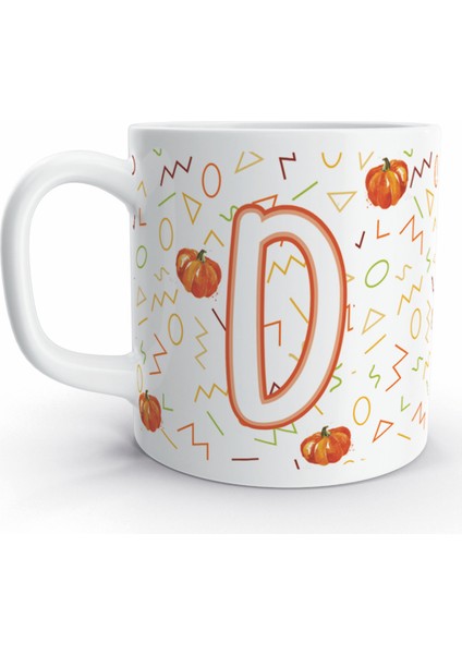 D Harfi Balkabağı Tasarım Renkli Harfli Kupa Bardak