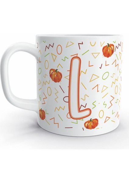 L Harfi Balkabağı Tasarım Renkli Harfli Kupa Bardak