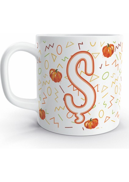 Ş Harfi Balkabağı Tasarım Renkli Harfli Kupa Bardak