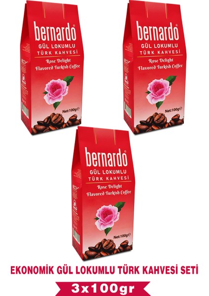 3lü Gül Lokumlu Türk Kahvesi Ekonomik Set 100GR X3