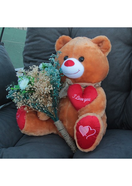 Sevgiliye Sevimli Kahverengi Ayıcık 50 cm Papatya Cipsolarla Sarılı Buket Set Hediye fiyatları