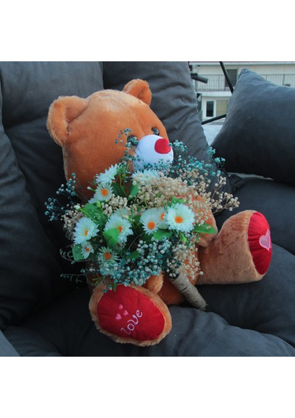 Sevgiliye Sevimli Kahverengi Ayıcık 50 cm Papatya Cipsolarla Sarılı Buket Set Hediye fırsatları