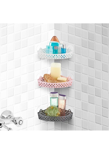 Vantuzlu Banyo Köşe Rafı