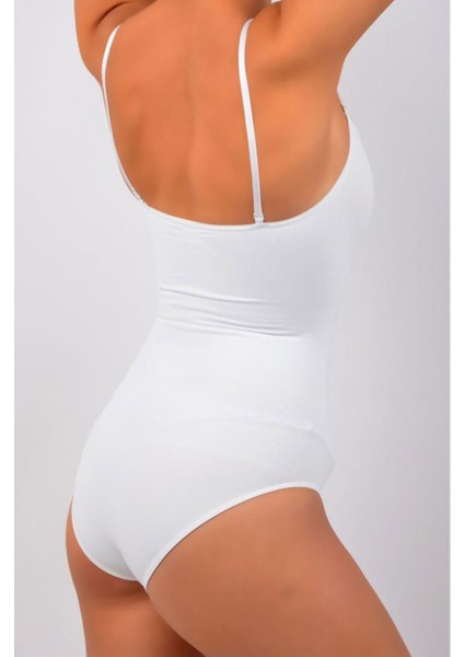 Elit Life Ip Askılı Slip Dikişsiz Body Beyaz Korse 876