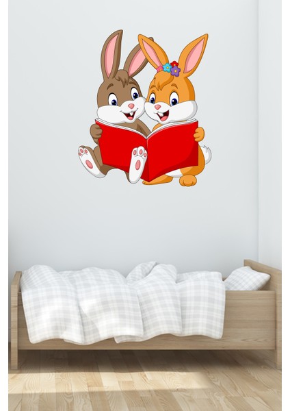 Çok Indırımlı Kitap Okuyan Sevimli Tavşanlar Duvar Sticker fiyatları