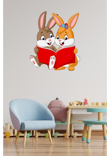 Çok Indırımlı Kitap Okuyan Sevimli Tavşanlar Duvar Sticker modelleri