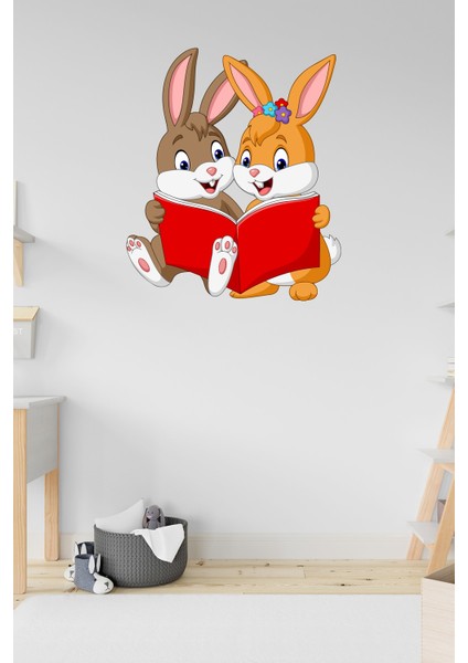 Çok Indırımlı Kitap Okuyan Sevimli Tavşanlar Duvar Sticker fırsatları