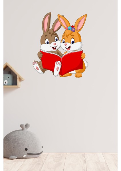 Çok Indırımlı Kitap Okuyan Sevimli Tavşanlar Duvar Sticker indirimleri