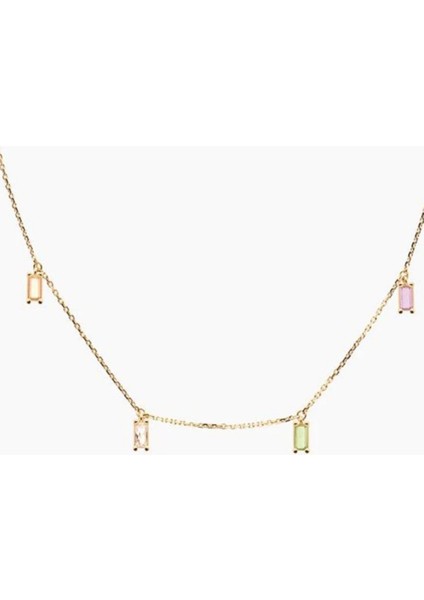 Gold Minik Baget Taş Charmlı 925 Ayar Gümüş Kolye