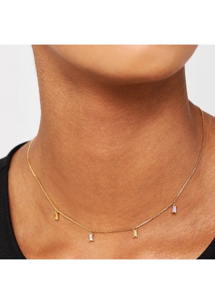 Gold Minik Baget Taş Charmlı 925 Ayar Gümüş Kolye fiyatları