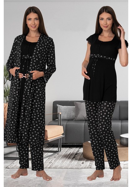 Effortt Siyah Sabahlıklı Lohusa Pijama Takımı