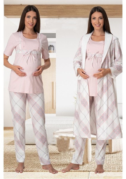 Effortt Pudra Sabahlıklı Lohusa Pijama Takımı