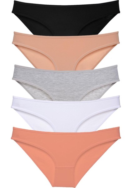 5 Adet Süper Eko Set Likralı Kadın Slip Külot Siyah Ten Gri Beyaz Pudra