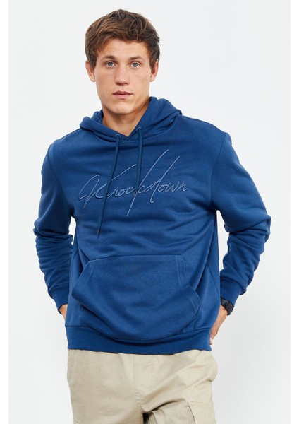 İndigo El Yazısı Nakışlı Kapüşonlu Rahat Form Erkek Sweatshirt - 88007