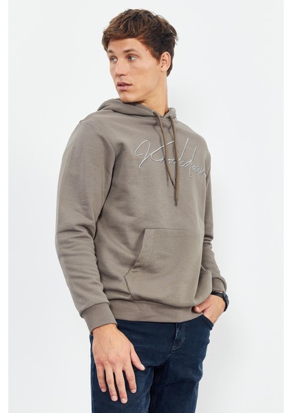 Tommy Life Camel El Yazısı Nakışlı Kapüşonlu Rahat Form Erkek Sweatshirt - 88007