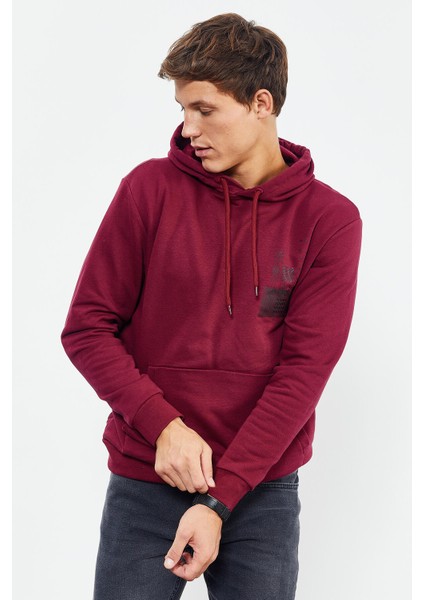 Erguvan Ön ve Sırt Baskılı Kapüşonlu Rahat Form Erkek Sweatshirt - 88017