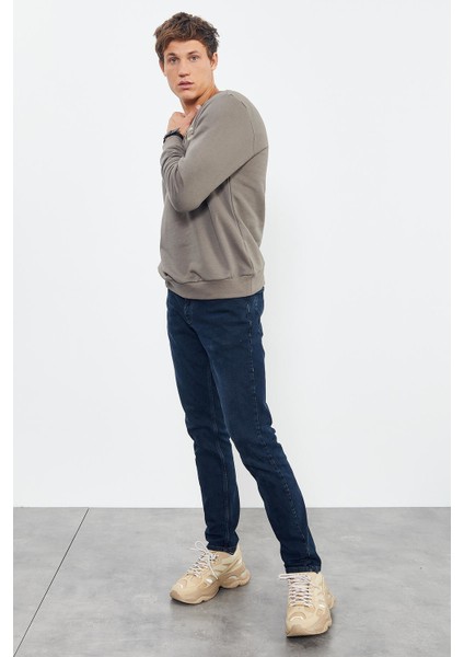 Camel Yazı Nakışlı O Yaka Rahat Form Erkek Sweatshirt - 88020