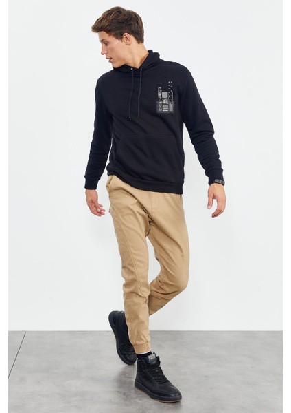 Tommy Life Siyah Erkek Ön ve Sırt Baskılı Kapüşonlu Rahat Form Sweatshirt - 88017
