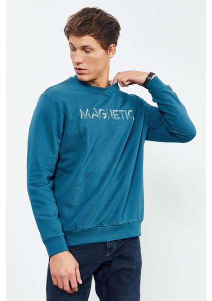 Zümrüt Yazı Nakışlı O Yaka Rahat Form Erkek Sweatshirt - 88020