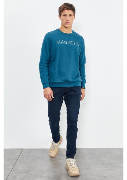 Zümrüt Yazı Nakışlı O Yaka Rahat Form Erkek Sweatshirt - 88020