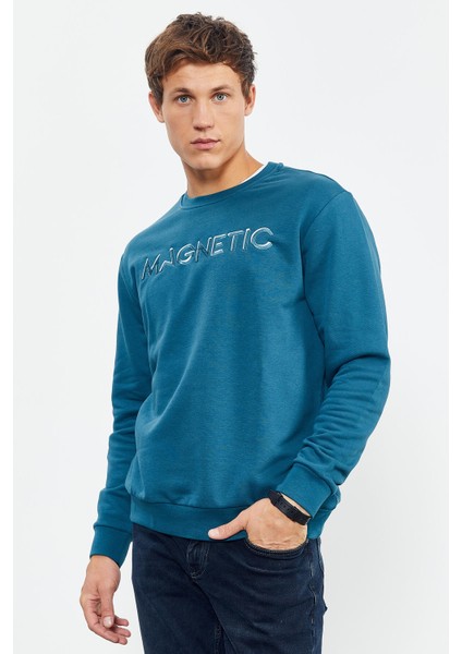 Zümrüt Yazı Nakışlı O Yaka Rahat Form Erkek Sweatshirt - 88020