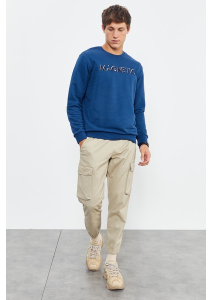 İndigo Yazı Nakışlı O Yaka Rahat Form Erkek Sweatshirt - 88020