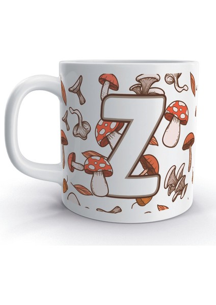 Z Harfi Mantar Sonbahar Tasarım Desenli Harfli Kupa Bardak
