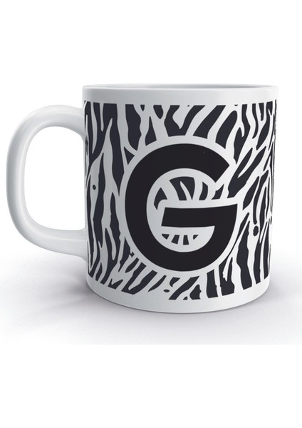 G Harfi Zebra Tasarım Desenli Harfli Kupa Bardak
