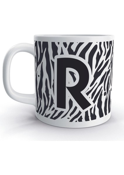R Harfi Zebra Tasarım Desenli Harfli Kupa Bardak