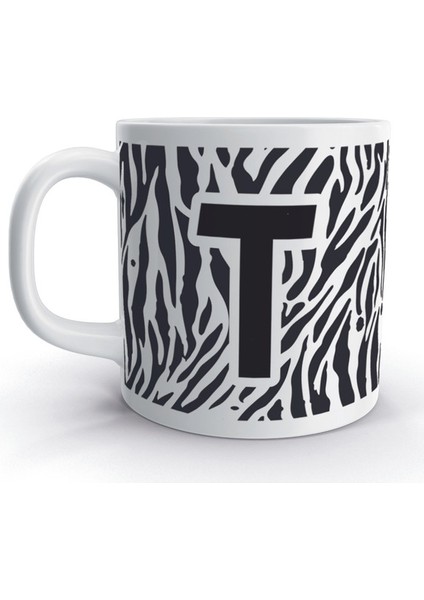 T Harfi Zebra Tasarım Desenli Harfli Kupa Bardak