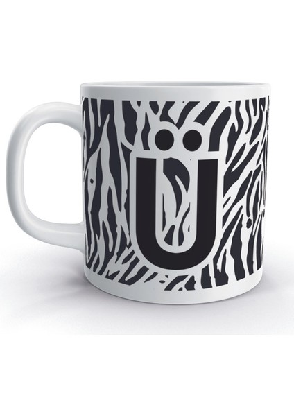 Ü Harfi Zebra Tasarım Desenli Harfli Kupa Bardak