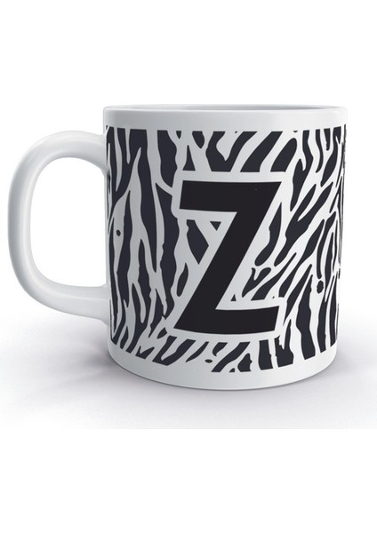 Z Harfi Zebra Tasarım Desenli Harfli Kupa Bardak