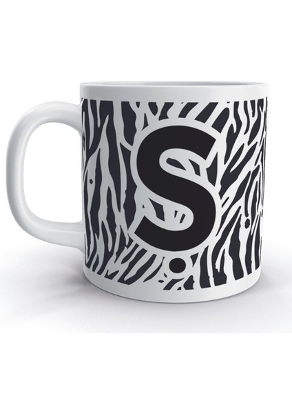 Ş Harfi Zebra Tasarım Desenli Harfli Kupa Bardak