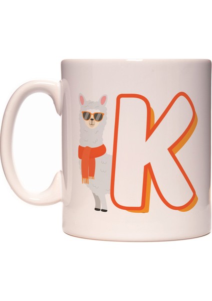 K Harfi Lama Tasarım Desenli Harfli Kupa Bardak