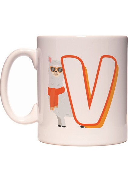 V Harfi Lama Tasarım Desenli Harfli Kupa Bardak