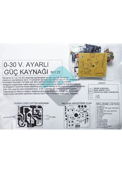 Güç Kaynağı 1,5A 0-30V Demonte Kit Kendin Yap
