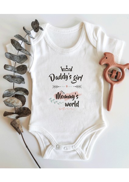 Daddy's Girl Mommy's World Yazılı Kısa Kol Organik Bebek Body