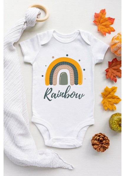 Rainbow Desenli Kısa Kol Body