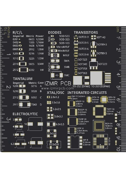 Pcb Baskı Devre Kartı Tasarımı Referans ve Ölçüm Cetveli 10 cm