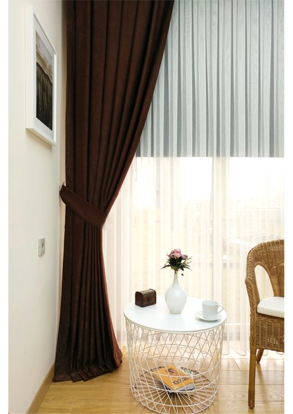 Kahverengi Düz Renk Pileli Soft Fon Perde, 1/3 Sık Pile, Tek Kanat 50 x 250 cm fiyatları