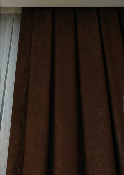 Kahverengi Düz Renk Pileli Soft Fon Perde, 1/3 Sık Pile, Tek Kanat 90 x 240 cm fırsatları