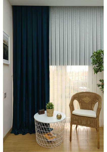 Koyu Yeşil Düz Renk Pileli Soft Fon Perde, 1/3 Sık Pile, Tek Kanat 60 x 240 cm