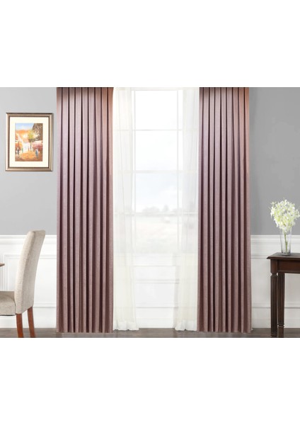 Pudra Düz Renk Pileli Soft Fon Perde, 1/3 Sık Pile, Tek Kanat 50 x 270 cm