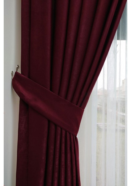 Bordo Düz Renk Pileli Soft Fon Perde, 1/3 Sık Pile, Tek Kanat 50 x 240 cm